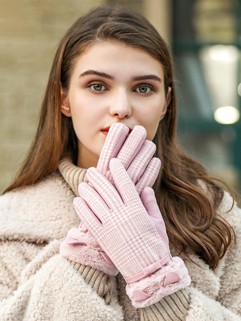 Kockás Masni Rövid Női Meleg Fűtött Téli Rövidkesztyű Nőknek - Pink