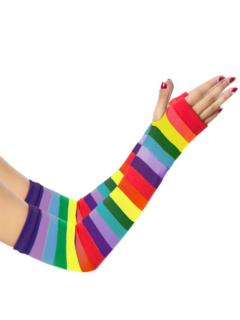 Női Kesztyűk Rainbow Stripes Pattern Pamut Halloween Hosszú