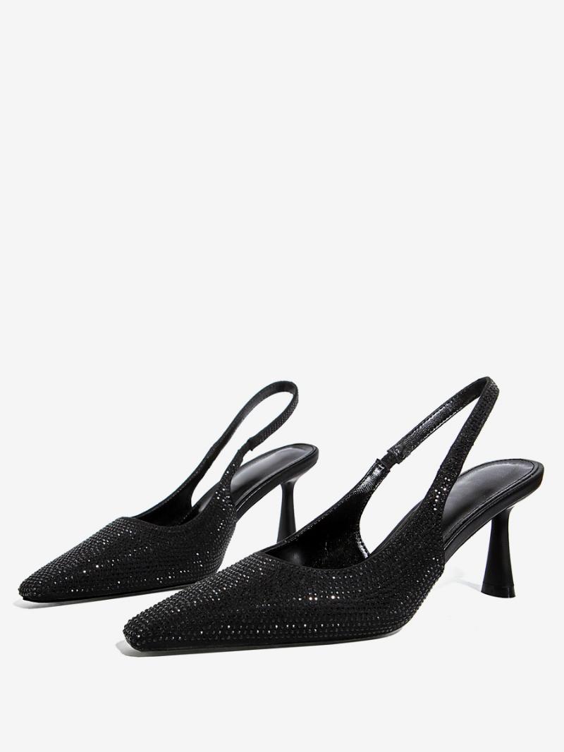 Black Party Cipők Női Strasszos Stiletto Heel Slingback Pumps