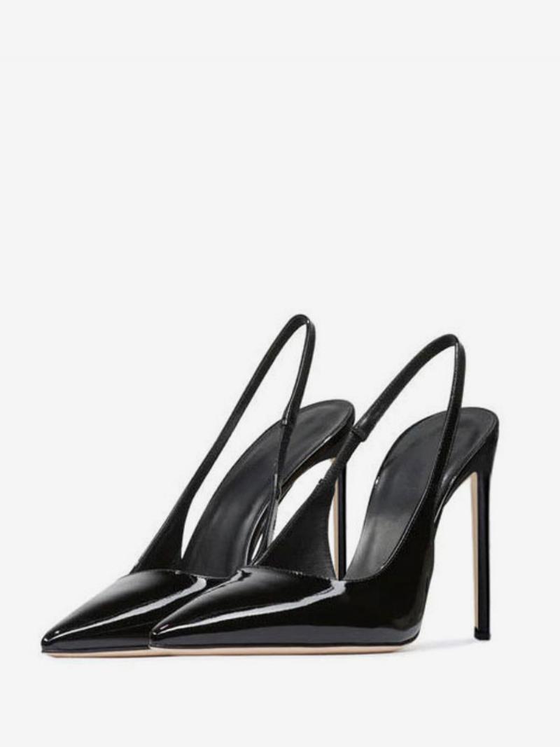 Fekete Magassarkú Női Hegyes Orrú Slingbacks Stietto Heel Ruhacipő