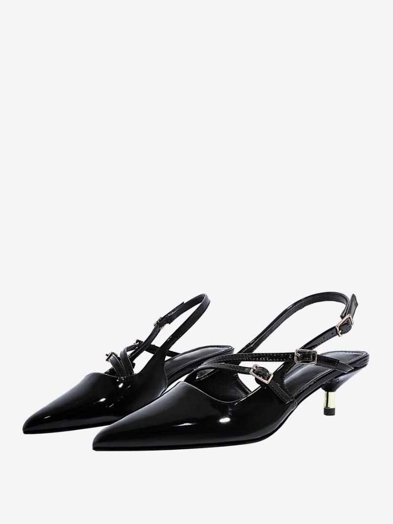 Kitten Heek Pumps Fekete Slingback Hegyes Lábujjsarkú Nőknek