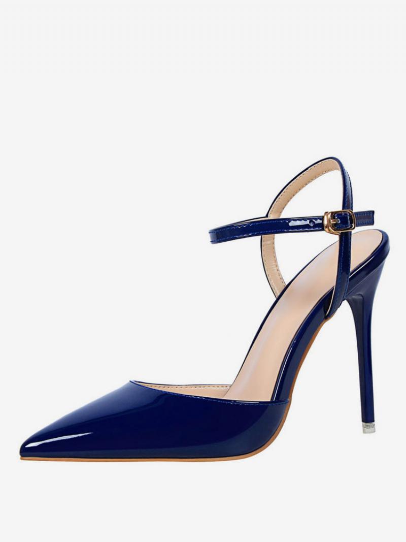 Meztelen Magassarkú Hegyes Orrú Slingback Szivattyúk Nőknek - Dark Navy