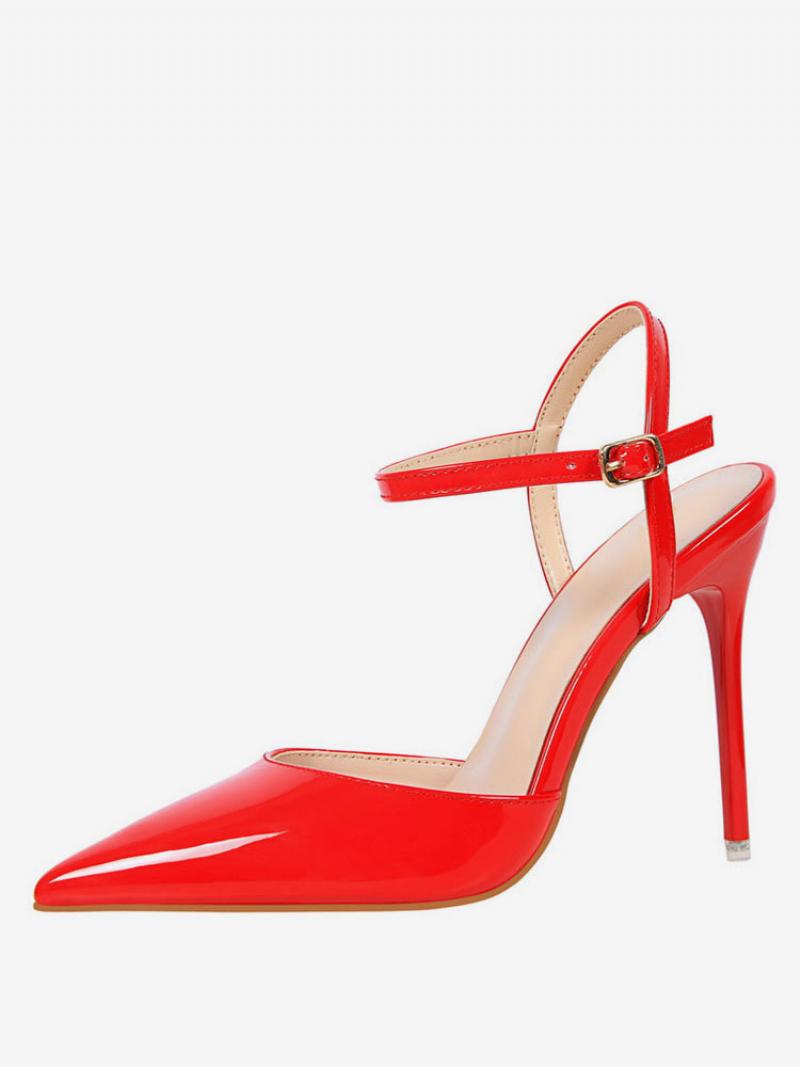 Meztelen Magassarkú Hegyes Orrú Slingback Szivattyúk Nőknek - Ture Red