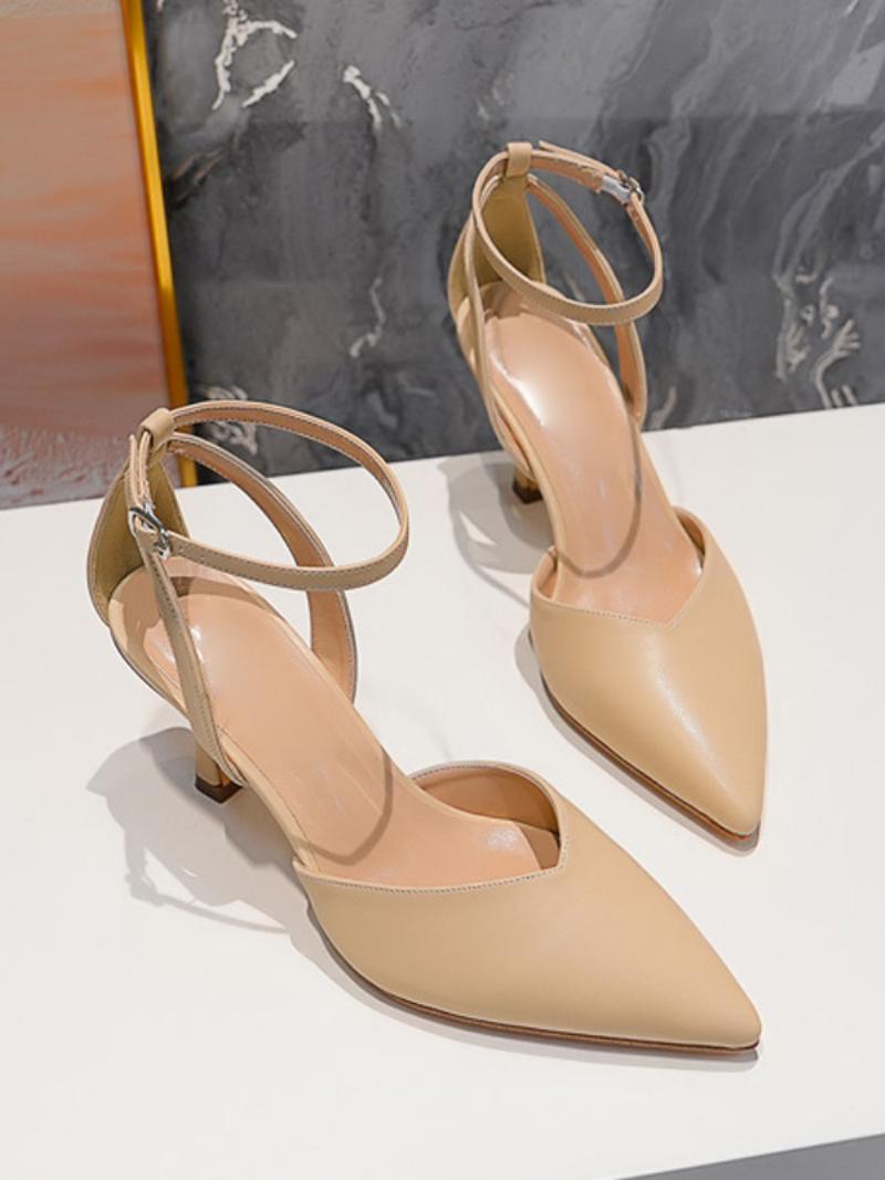 Nude Kitten Heel Pumps Női Hegyes Lábujj Bokapántos Szivattyú - Sárga / Piros