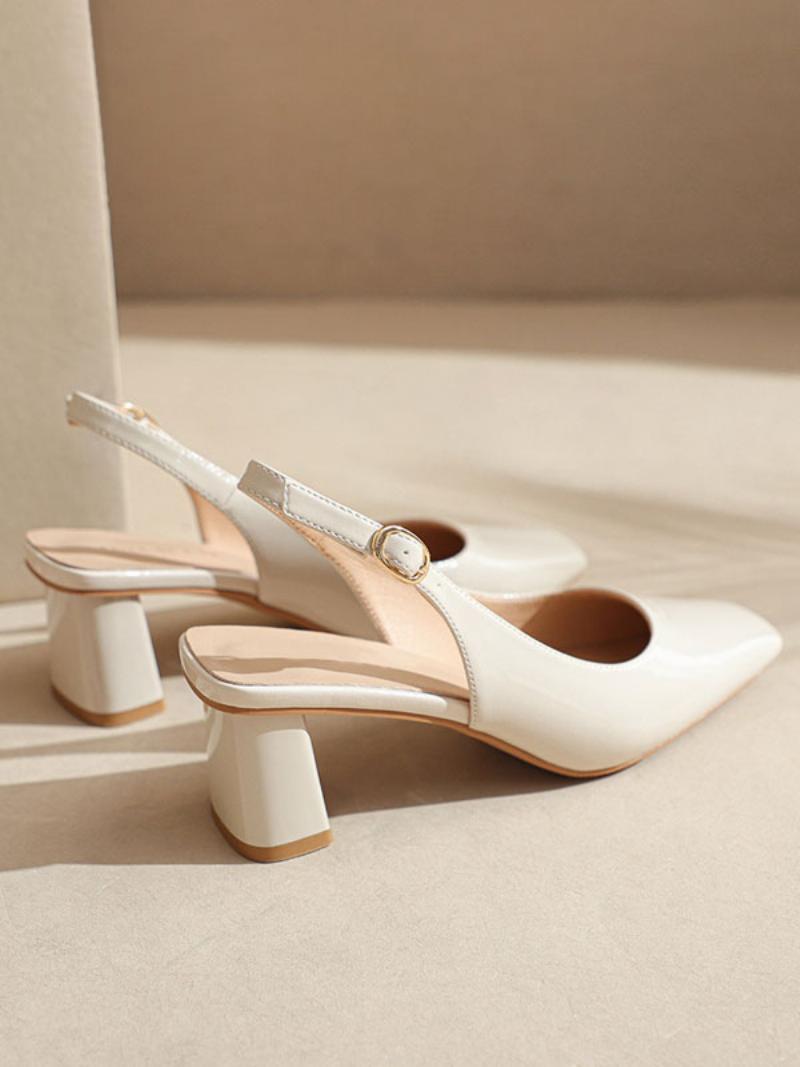 Női Block Heel Pumps Négyszögletes Orrú Slingback Heels - Bézs