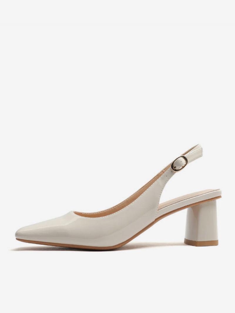 Női Block Heel Pumps Négyszögletes Orrú Slingback Heels - Bézs