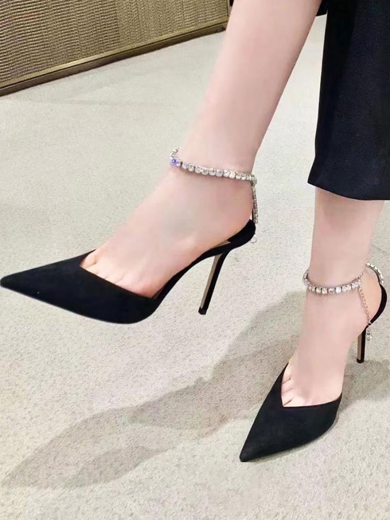 Női Bokapántos Slingback Sarkú Szatén Menyasszonyi Szivattyúk - Fekete