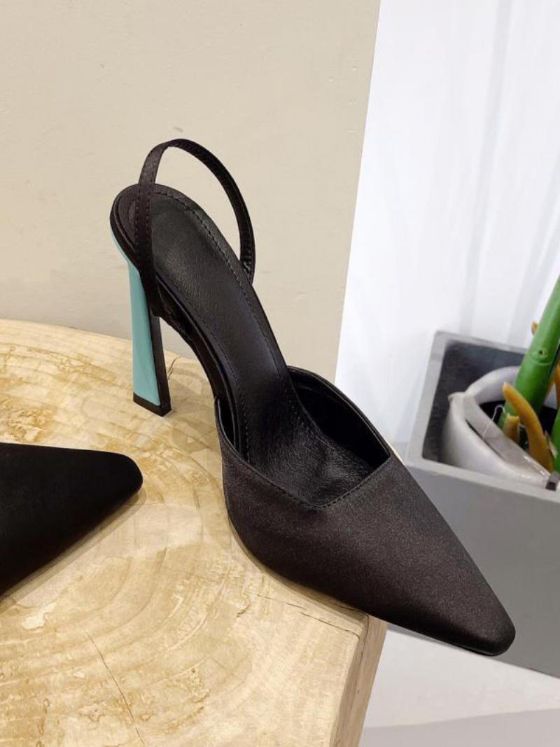 Női Fekete Magassarkú Hegyes Orrú Slingback Tűsarkú Szivattyúk - Fekete