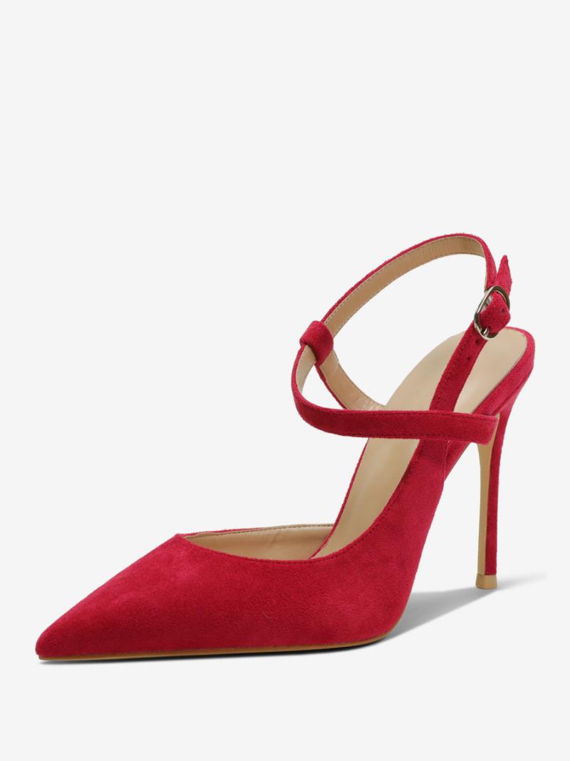 Női Fekete Sarkú Hegyes Orrú Slingback Magassarkú Szivattyúk - Ture Red