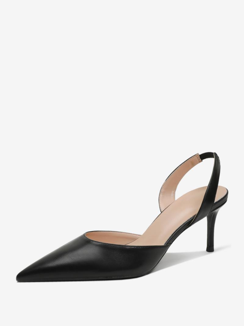 Női Fekete Sarkú Hegyes Orrú Tűsarkú Slingback Szivattyúk