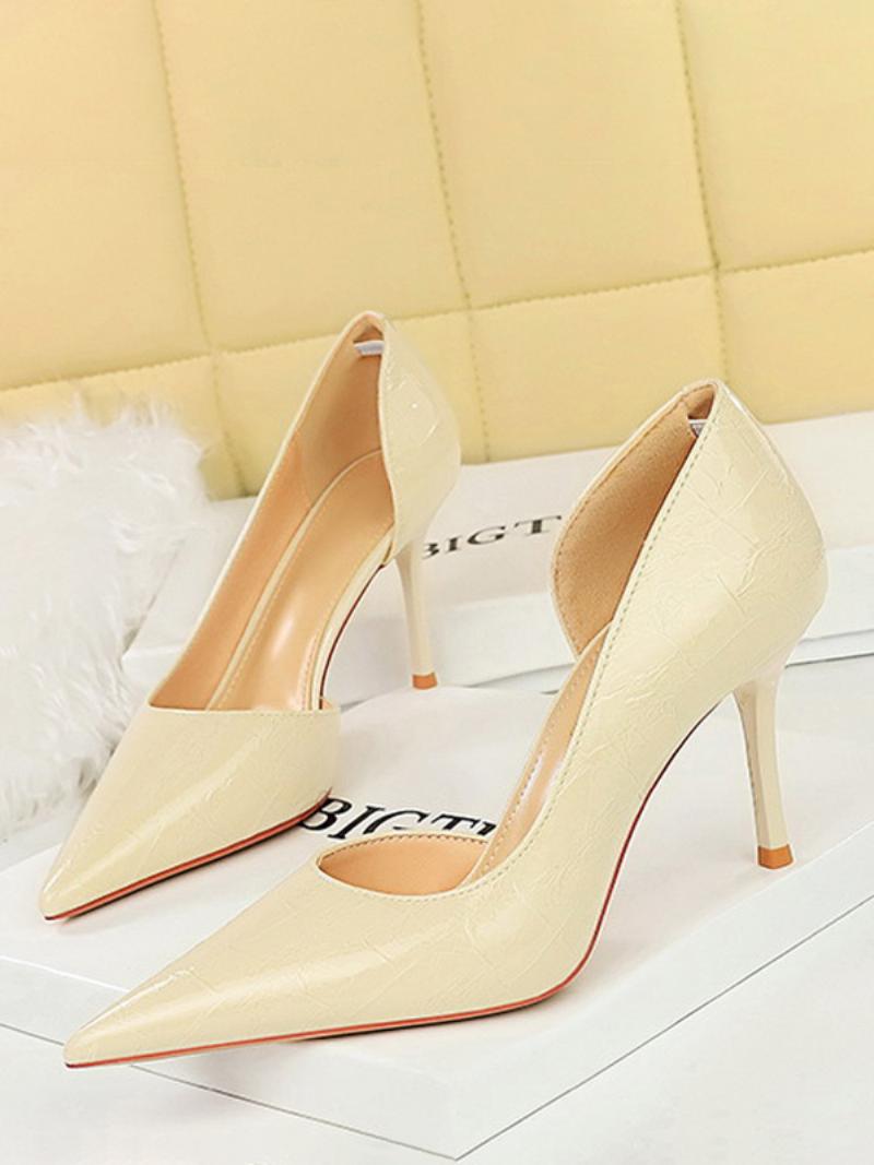 Női Heels Chic Pumps Hegyes Orrú Tűsarkú Patent Pu Felsőrész - Bézs