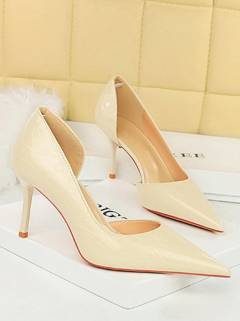 Női Heels Chic Pumps Hegyes Orrú Tűsarkú Patent Pu Felsőrész - Bézs