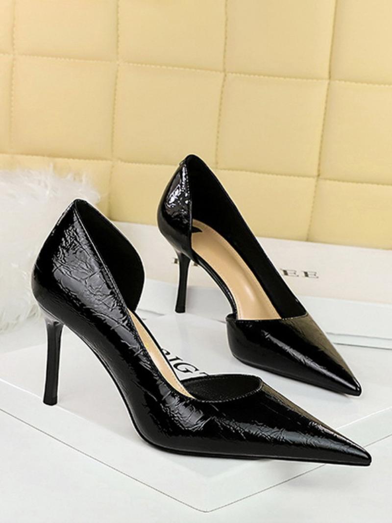 Női Heels Chic Pumps Hegyes Orrú Tűsarkú Patent Pu Felsőrész - Fekete