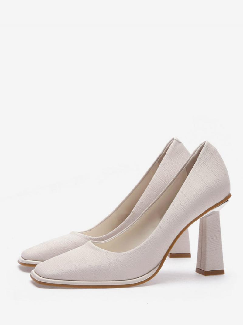 Női Heels Chic Square Toe Pumps Chunky Heel Pu Bőr