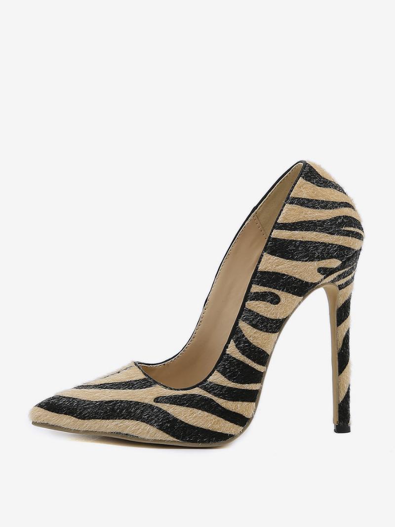 Női Magassarkú Cipők Zebra Print Pumps Tűsarkú Lószőr - Kávé Barna