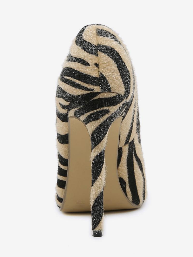 Női Magassarkú Cipők Zebra Print Pumps Tűsarkú Lószőr - Kávé Barna