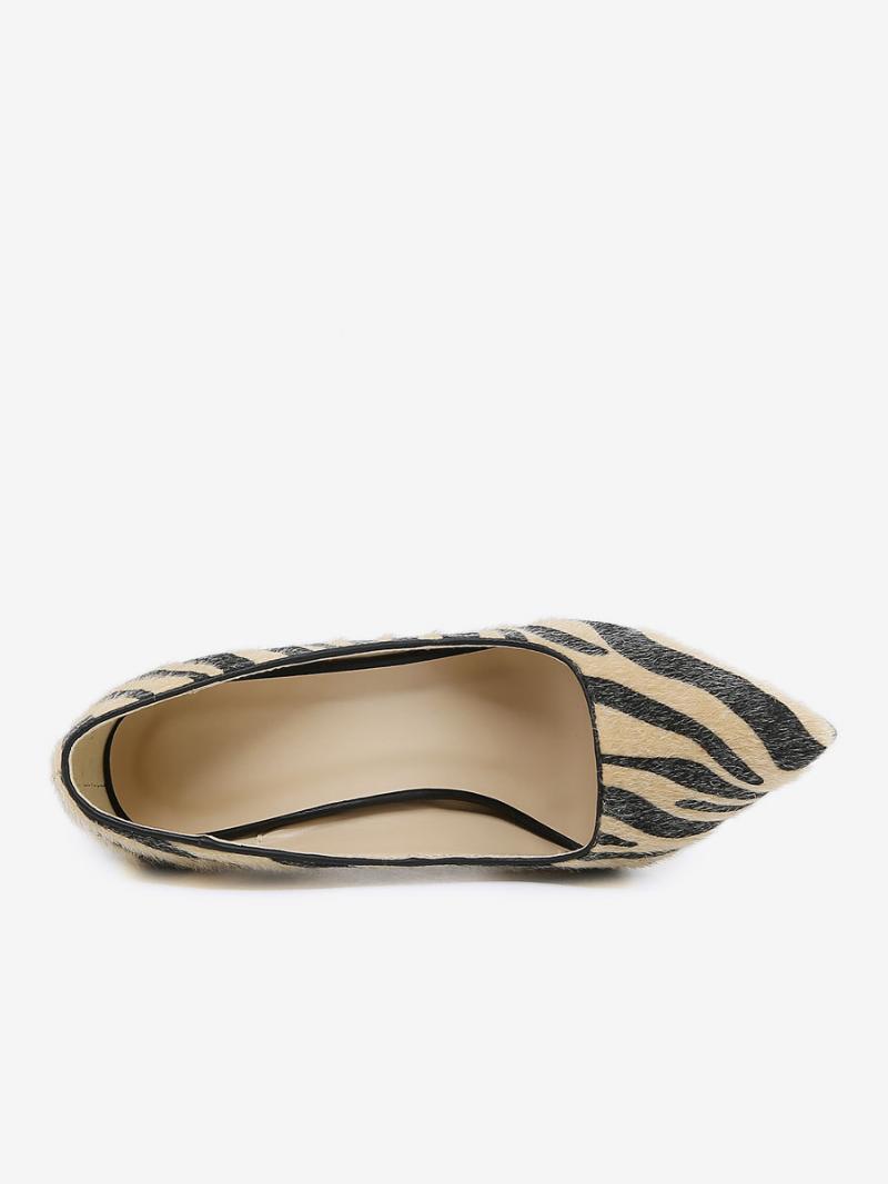 Női Magassarkú Cipők Zebra Print Pumps Tűsarkú Lószőr - Kávé Barna