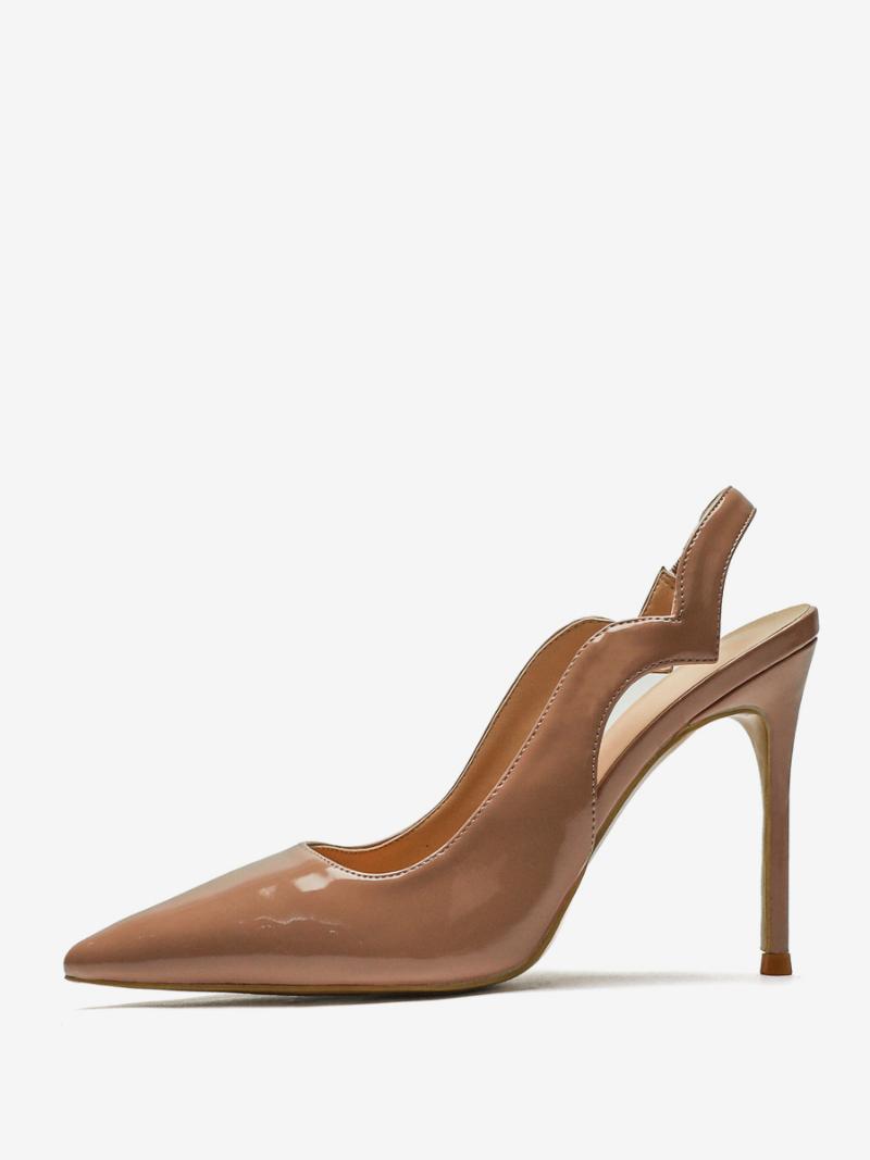 Női Magassarkú Nagy Méretű Hegyes Orrú Slingback Pumpák - Teve