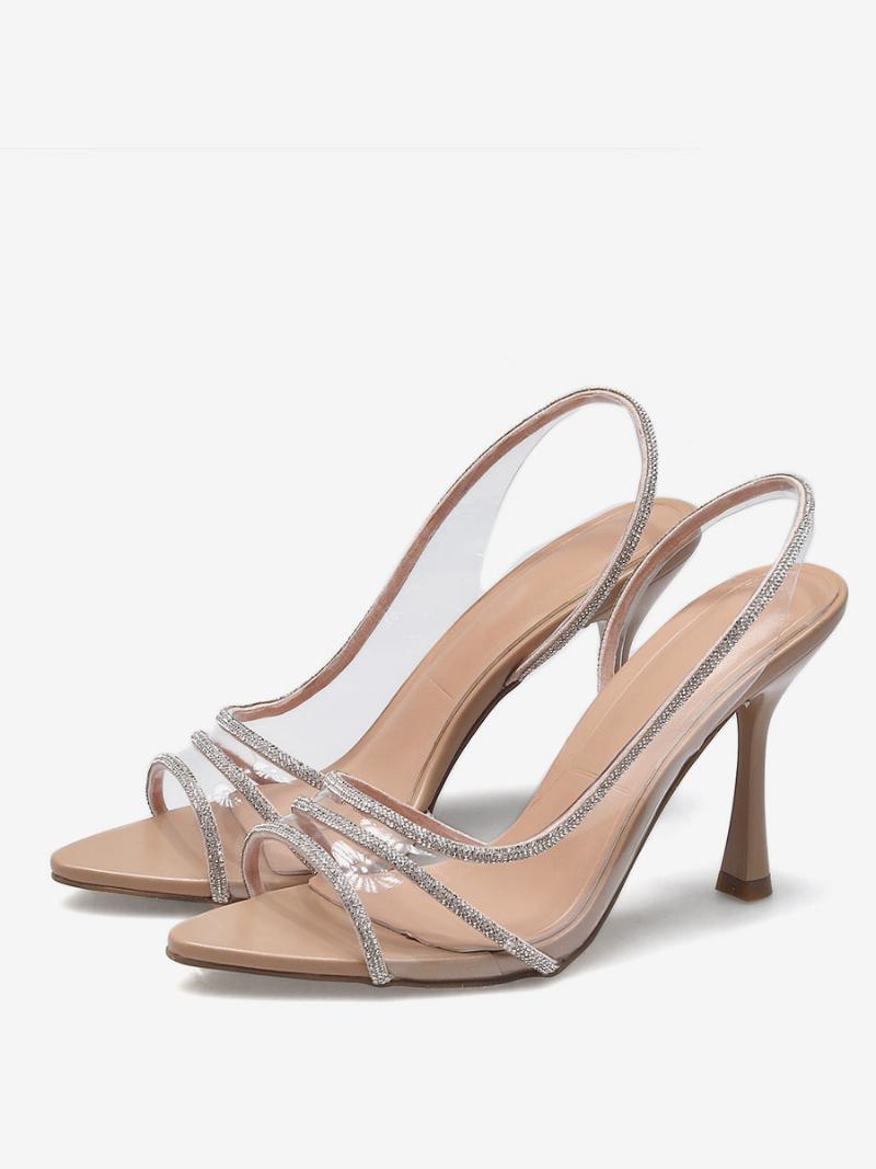 Női Magassarkú Strassz Nyitott Orrú Slingback Pumpák - Halványsárga