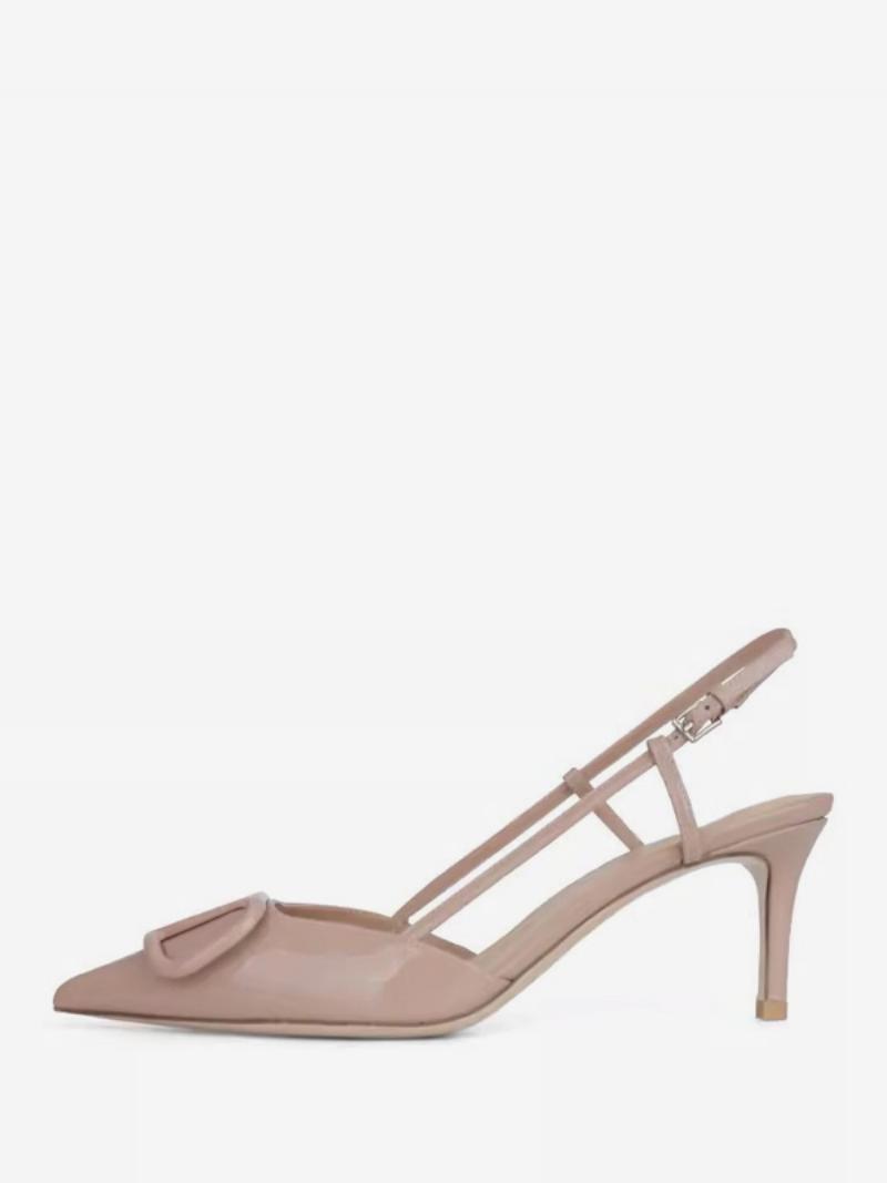 Női Nude Slingback Heels Hegyes Orrú Középsarkú Szivattyúk