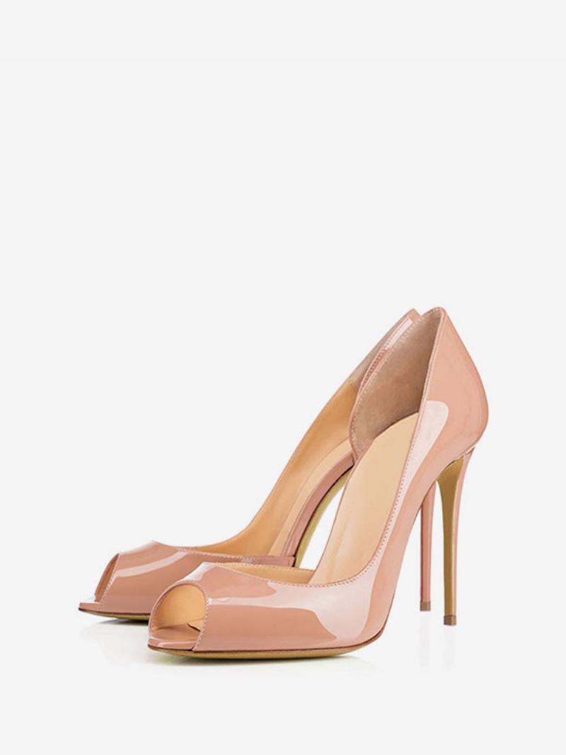 Női Peep Toe Heels Lakkbőr Stiletto Magassarkú Szivattyúk Fekete Színben - Sárga / Piros