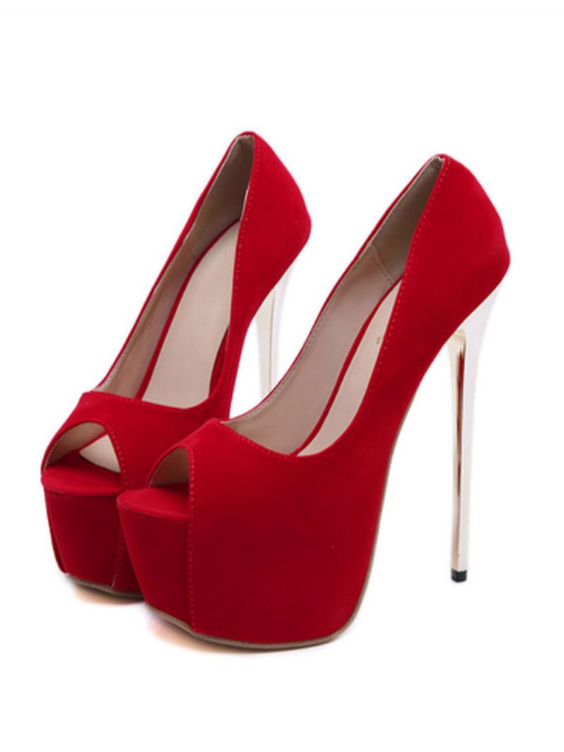 Női Peep Toe Heels Platform Stiletto Heel Chic Szexi Pumpák - Piros