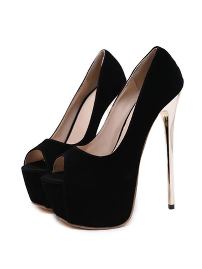 Női Peep Toe Heels Platform Stiletto Heel Chic Szexi Pumpák - Fekete