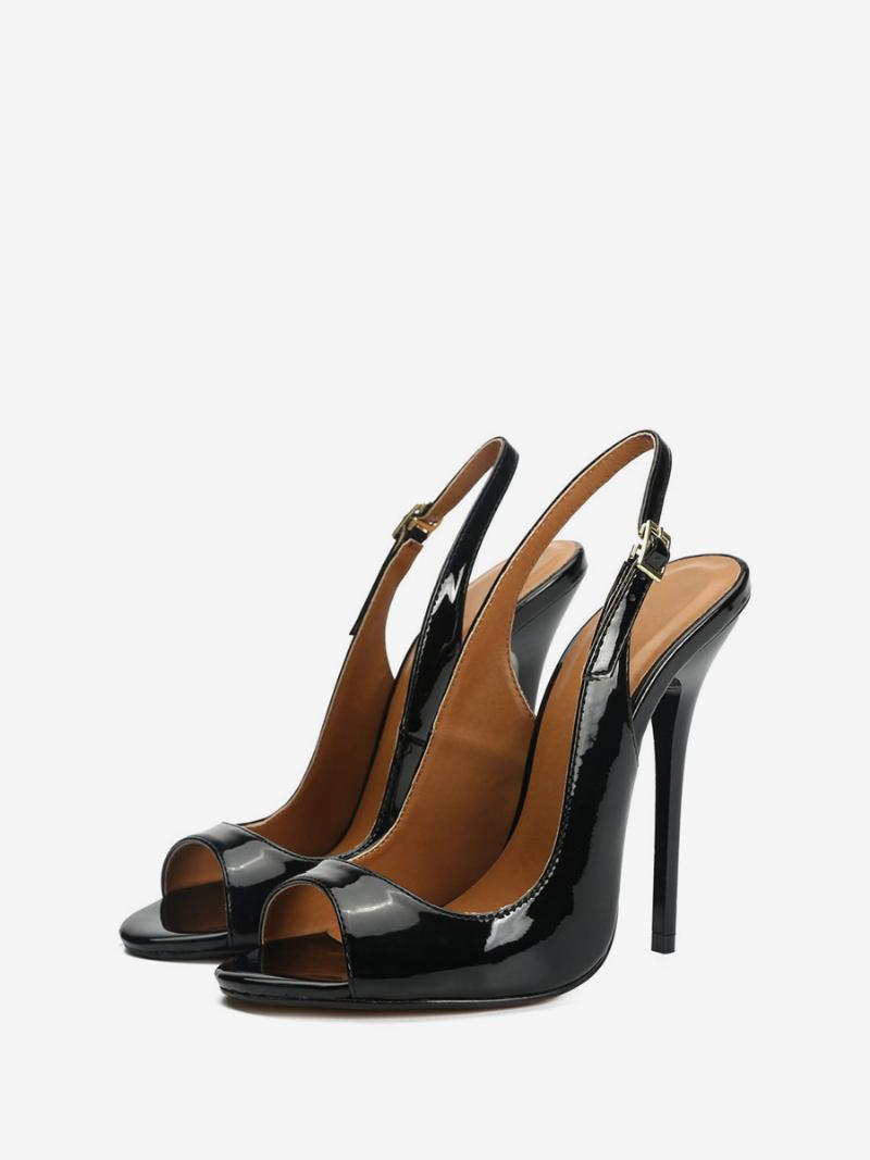 Női Peep Toe Slingback Sarokpumpák Fekete Színben