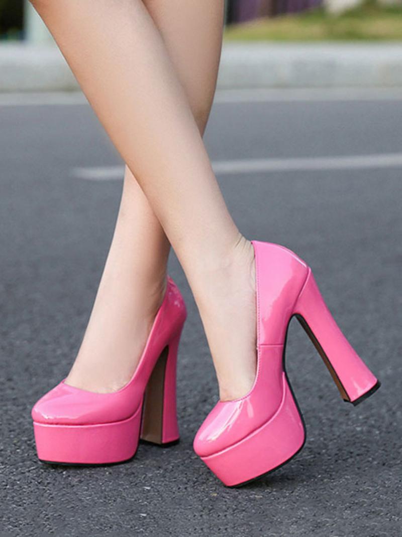 Női Platform Heels Vaskos Magassarkú Szivattyúk - Magenta