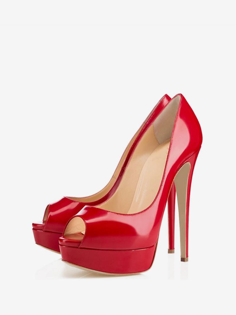 Női Platform Peep Toe Heels Lakkbőr Tűsarkú Szexi Party Pumpák