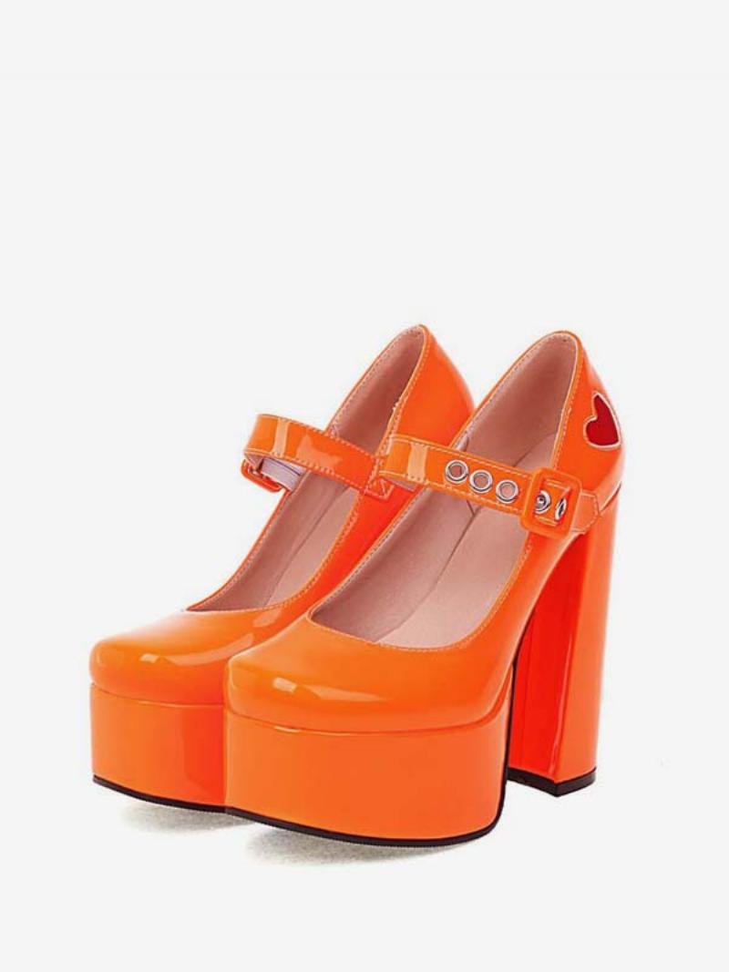 Női Red Heart Platform Mary Jane Heels - Narancsvörös