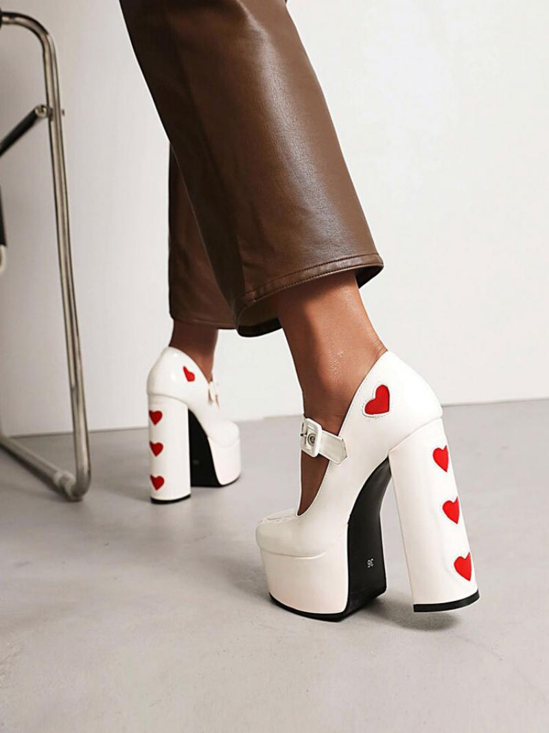 Női Red Heart Platform Mary Jane Heels - Fehér