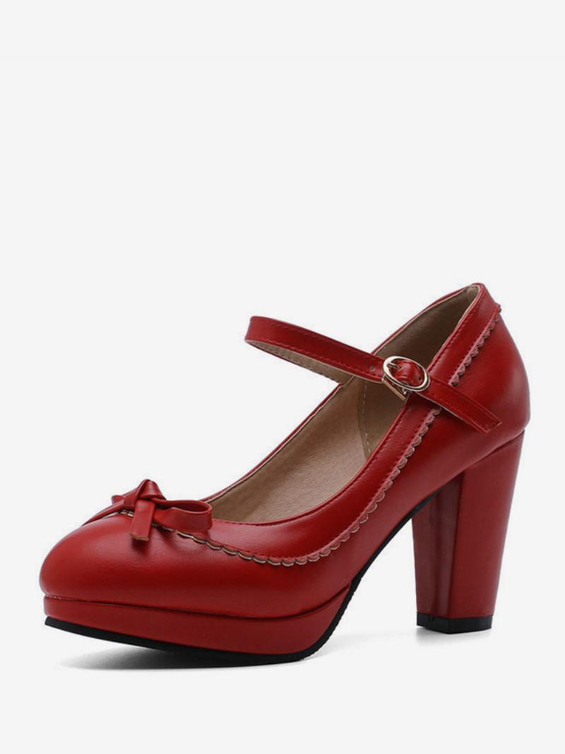 Női Rózsaszín Mary Jane Cipő Kerek Orrú Kitten Heel Vintage - Piros