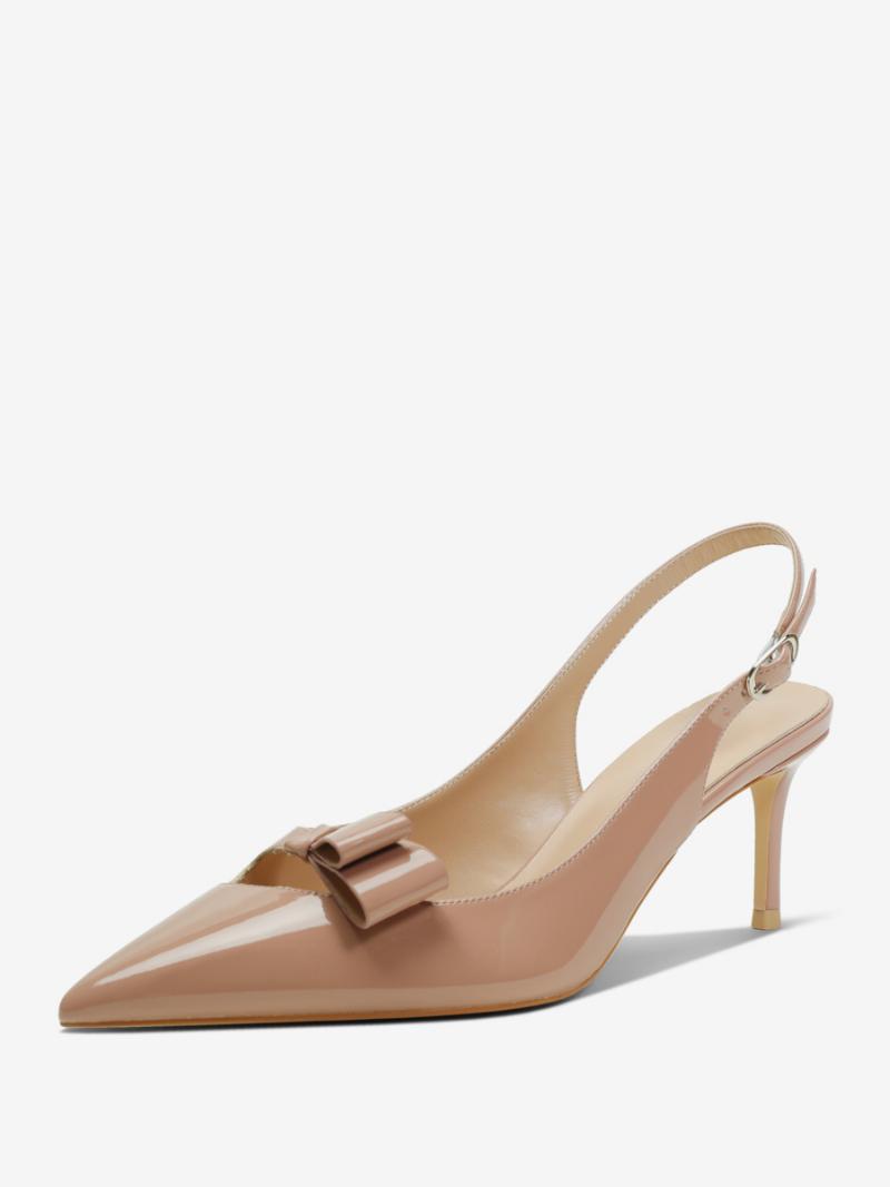 Női Slingback Heels Fekete Hegyes Orrú Masni Részletes Ruhacipő - Teve