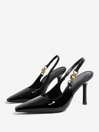 Női Slingback Heels Fekete Hegyes Orrú Strassz Láncrészletes Ruhacipő