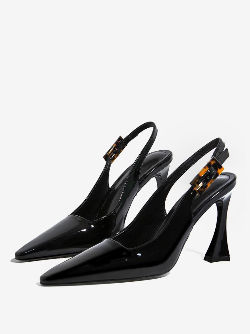 Női Slingback Heels Gombok Különleges Formájú Sarkú Fekete Ruha Cipők