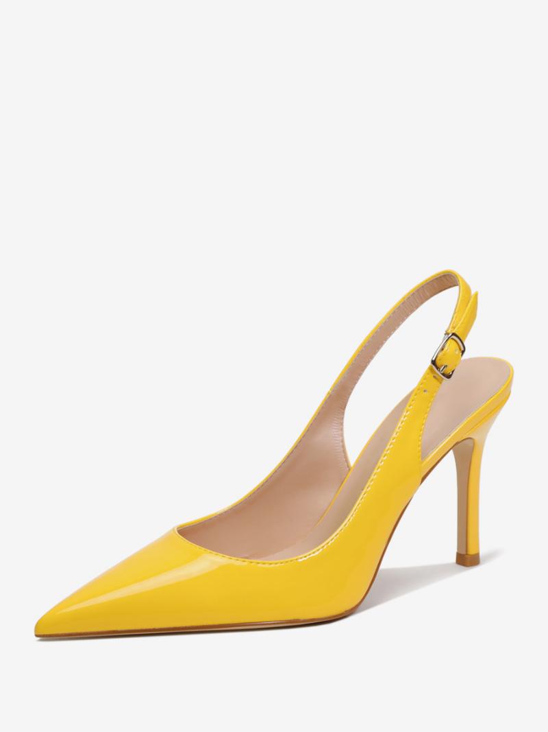 Női Slingback Heels Gombok Stiletto Heel Pumps - Sárga