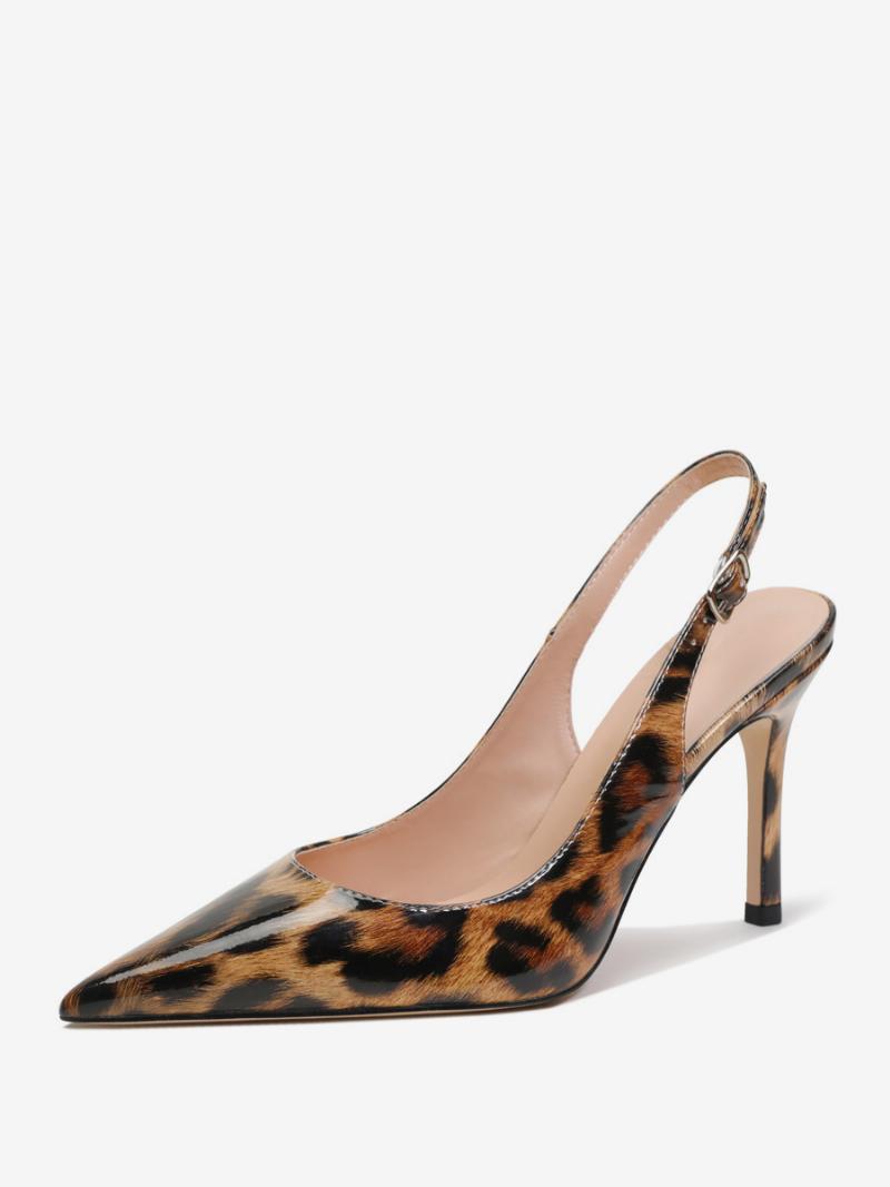 Női Slingback Heels Gombok Stiletto Heel Pumps - Leopárd