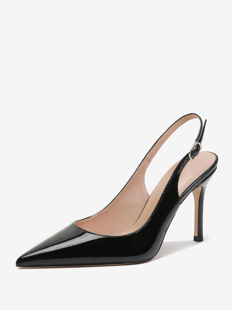 Női Slingback Heels Gombok Stiletto Heel Pumps - Fekete