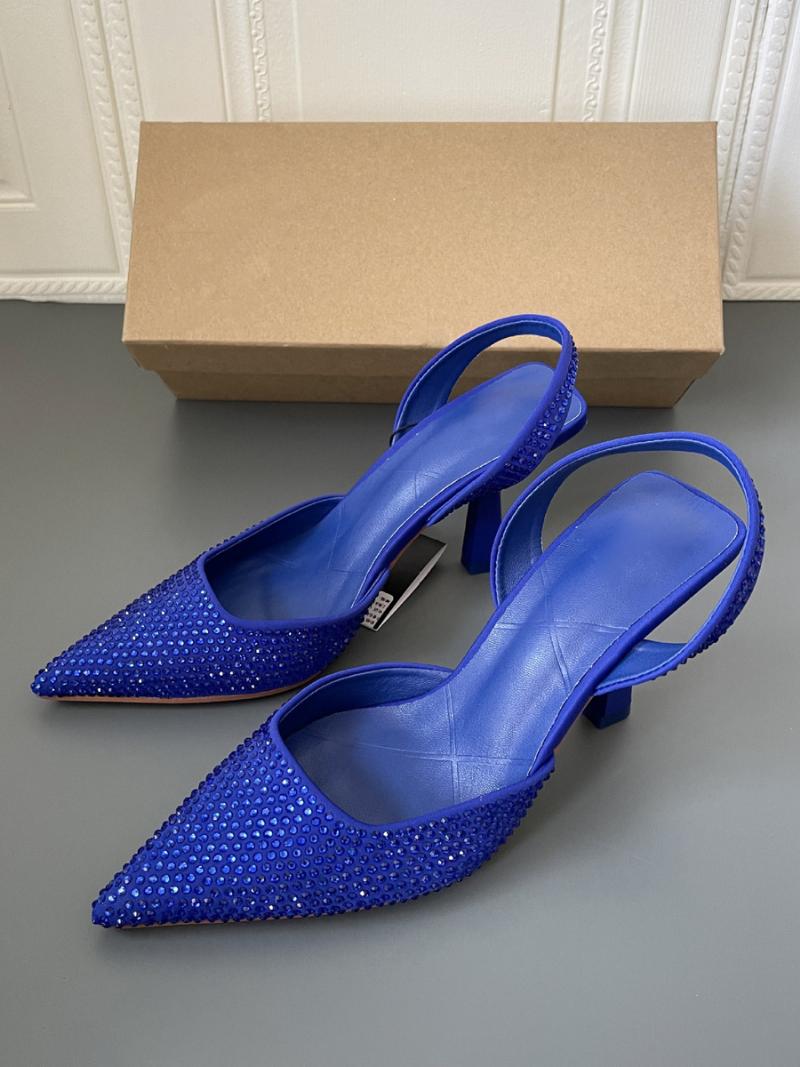 Női Slingback Heels Strasszos Stiletto Heel Blue Pumps Pu Bőr