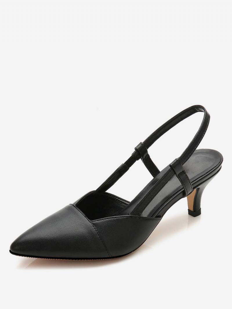 Női Slingback Kitten Prom Sarokpumpák Sárgabarack Színben - Fekete