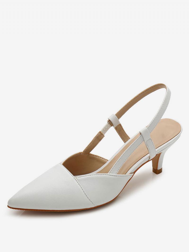 Női Slingback Kitten Prom Sarokpumpák Sárgabarack Színben - Fehér