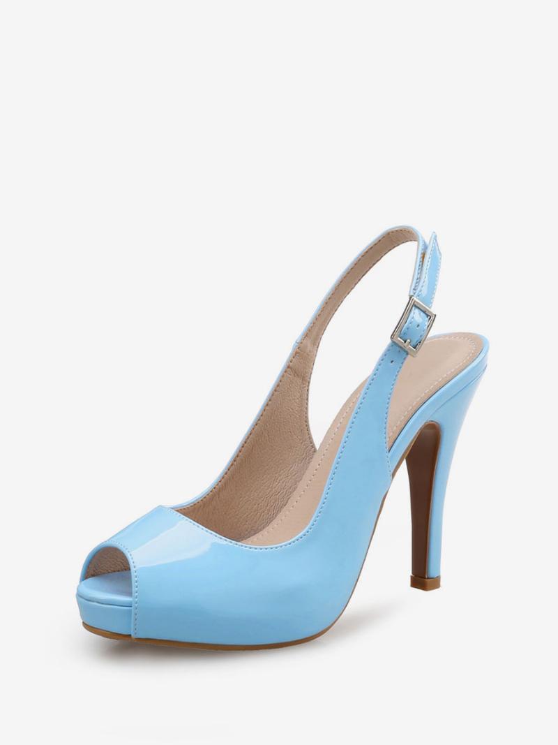 Női Slingback Pumps Peep Toe Stiletto Prom Heel Burgundia Színben - Kék