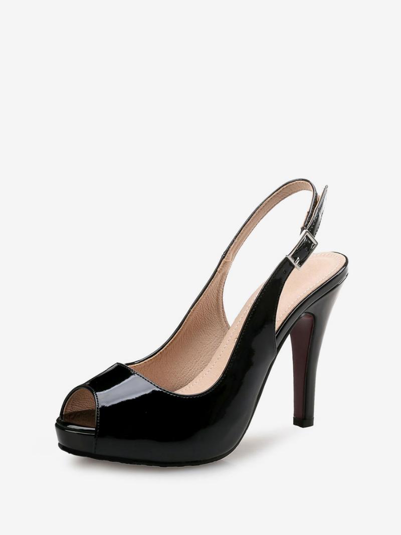 Női Slingback Pumps Peep Toe Stiletto Prom Heel Burgundia Színben - Fekete