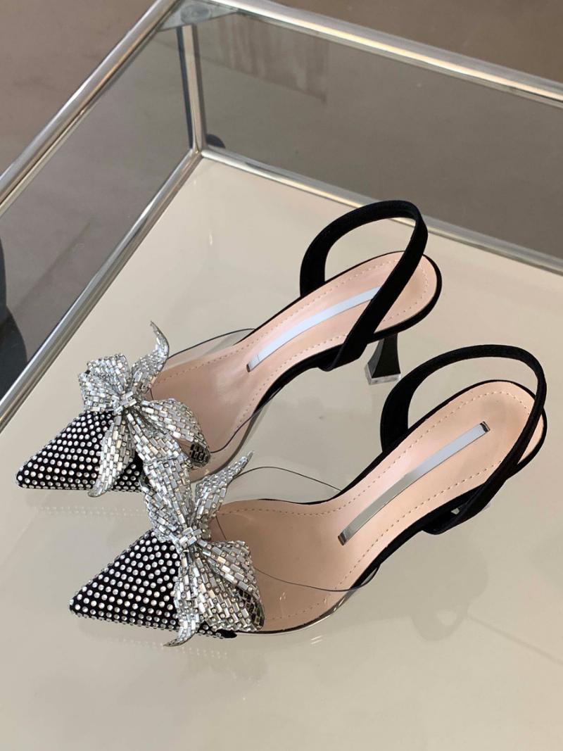 Női Tűsarkú Slingback Heels Fekete Pu Bőr Pumpák