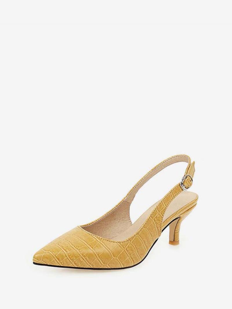 Yellow Kitten Heel Slingback Hegyes Orrú Tűsarkú Szivattyúk Nőknek