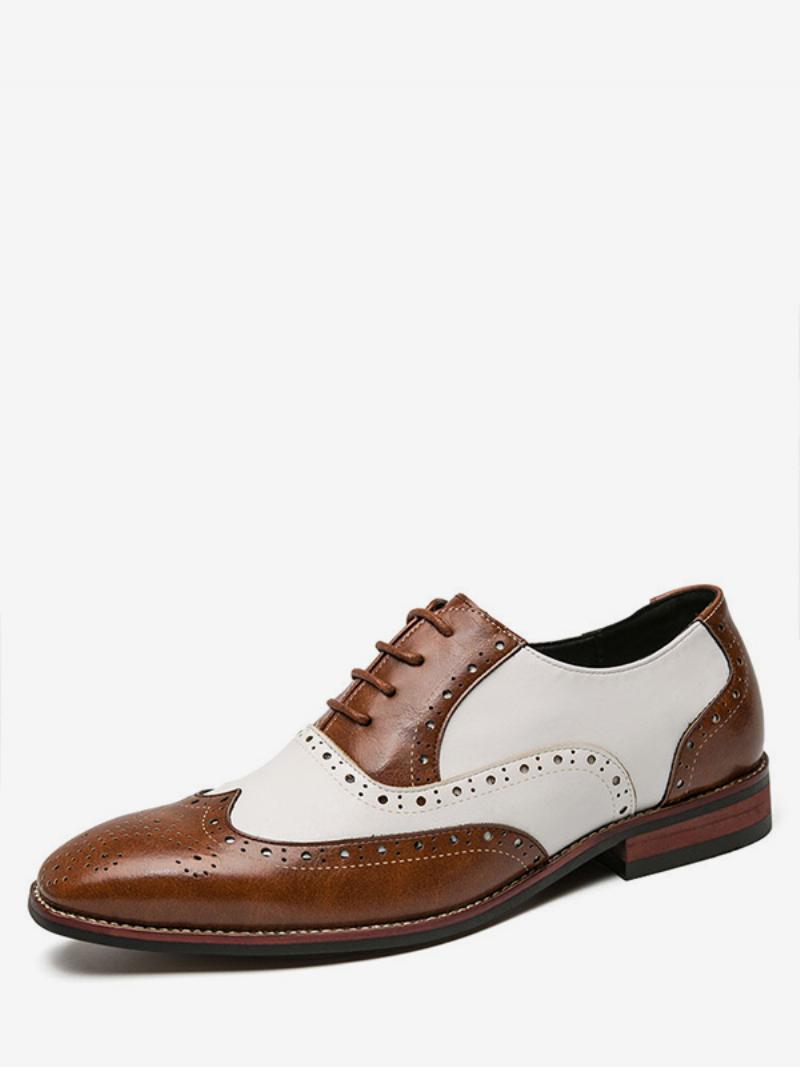 Oxfords Férfi Cipők Modern Kerek Orrszíj Állítható Pu Bőr Szárnyvégek Brogues - Kávé Barna