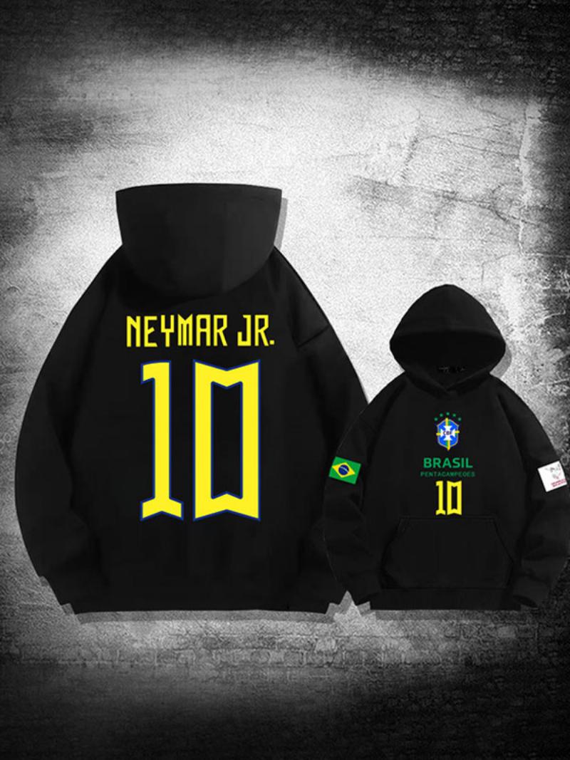 Férfi Neymar Jr Qatar Hosszú Ujjú Kapucnis Pulóver - Fekete