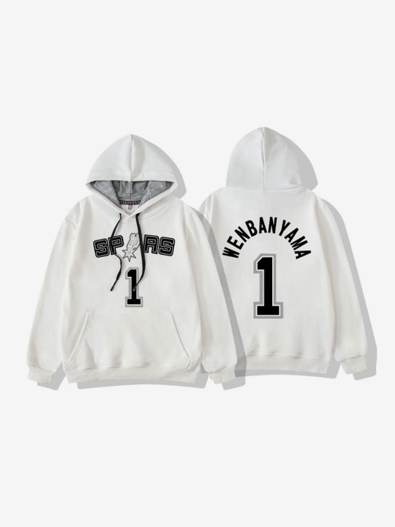 San Antonio Spurs Number 1 Wembanyama Hoodie Férfi Pulóver - Fehér