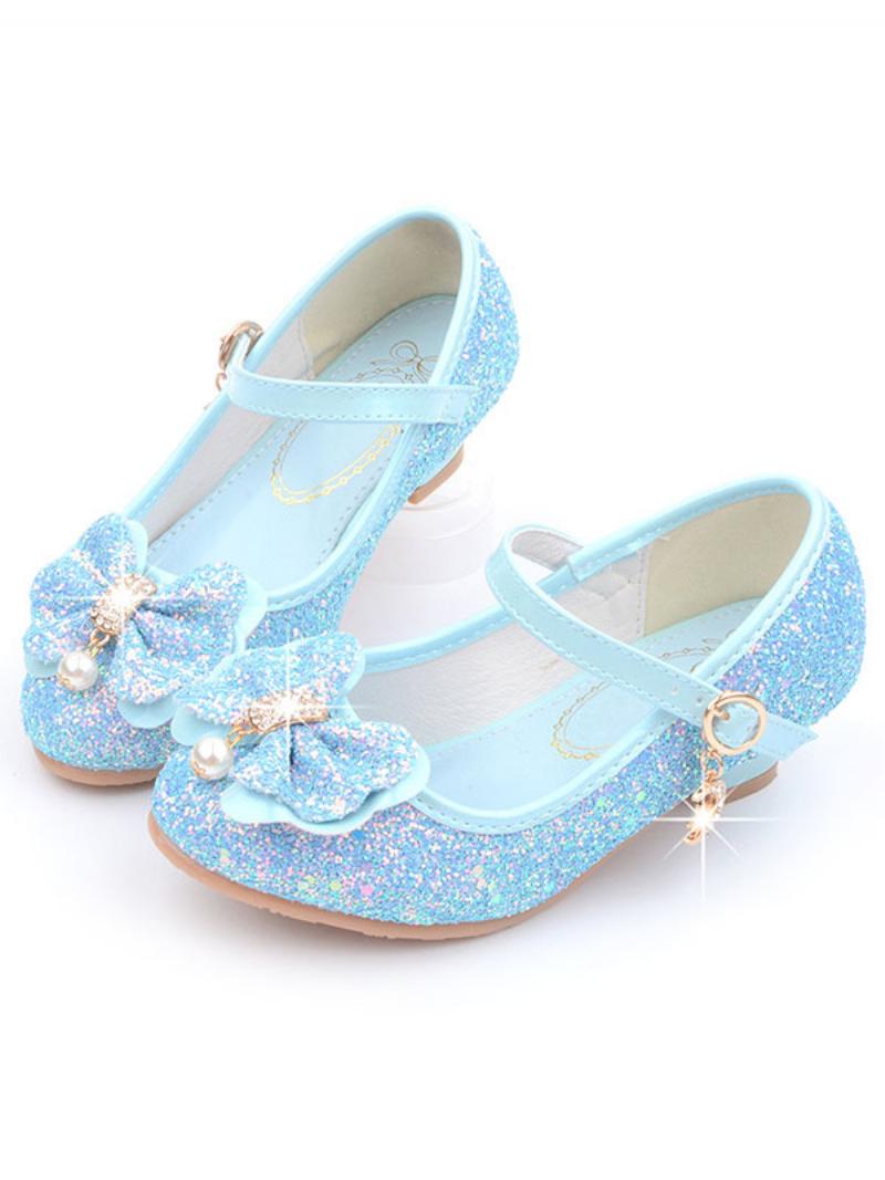 Flower Girl Cipők Glitter Virág Mary Jane Flats - Világos Égszínkék